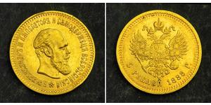 5 Rubel Russisches Reich (1720-1917) Gold Alejandro III (1845 -1894)