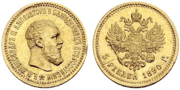 5 Rubel Russisches Reich (1720-1917) Gold Alejandro III (1845 -1894)