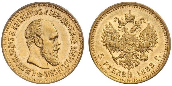 5 Ruble Russian Empire (1720-1917) Gold Alexander III (1845 -1894)