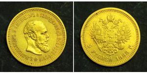 5 Ruble 俄罗斯帝国 (1721 - 1917) 金 亚历山大三世 (俄国) (1845 -1894)