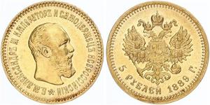 5 Ruble 俄罗斯帝国 (1721 - 1917) 金 亚历山大三世 (俄国) (1845 -1894)