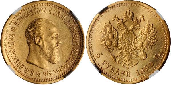 5 Ruble 俄罗斯帝国 (1721 - 1917) 金 亚历山大三世 (俄国) (1845 -1894)