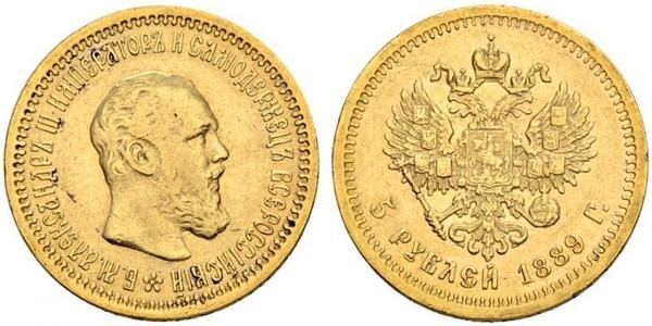 5 Ruble 俄罗斯帝国 (1721 - 1917) 金 亚历山大三世 (俄国) (1845 -1894)