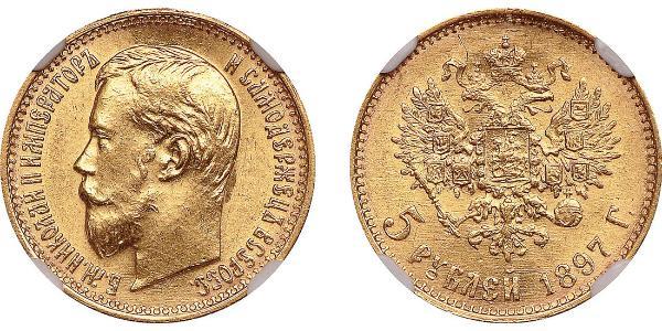 5 Ruble 俄罗斯帝国 (1721 - 1917) 金 尼古拉二世 (俄罗斯) (1868-1918)