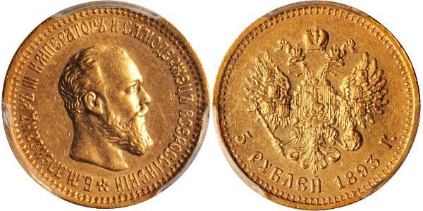 5 Ruble 俄罗斯帝国 (1721 - 1917) 金 亚历山大三世 (俄国) (1845 -1894)