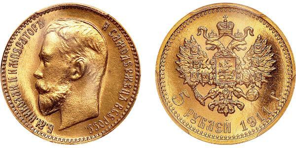 5 Ruble 俄罗斯帝国 (1721 - 1917) 金 尼古拉二世 (俄罗斯) (1868-1918)