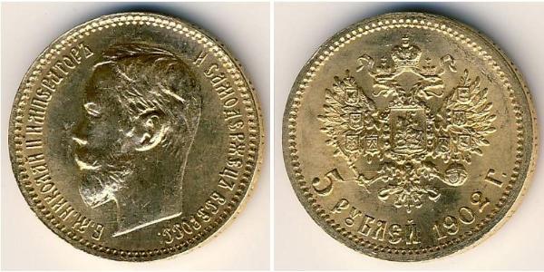 5 Ruble 俄罗斯帝国 (1721 - 1917) 金 尼古拉二世 (俄罗斯) (1868-1918)