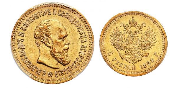 5 Ruble 俄罗斯帝国 (1721 - 1917) 金 亚历山大三世 (俄国) (1845 -1894)