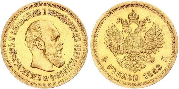 5 Ruble 俄罗斯帝国 (1721 - 1917) 金 亚历山大三世 (俄国) (1845 -1894)
