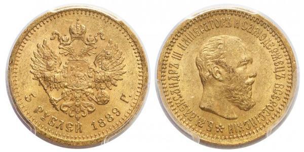 5 Ruble 俄罗斯帝国 (1721 - 1917) 金 亚历山大三世 (俄国) (1845 -1894)