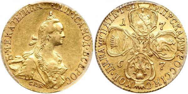 5 Ruble 俄罗斯帝国 (1721 - 1917) 金 叶卡捷琳娜二世 (1729-1796)