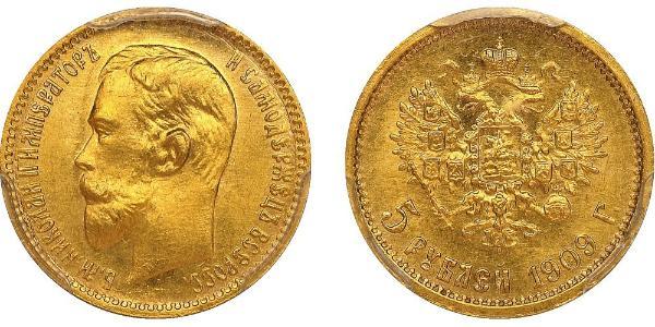 5 Ruble 俄罗斯帝国 (1721 - 1917) 金 尼古拉二世 (俄罗斯) (1868-1918)