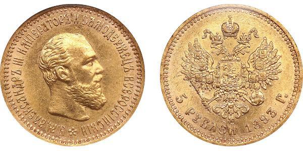 5 Ruble 俄罗斯帝国 (1721 - 1917) 金 亚历山大三世 (俄国) (1845 -1894)