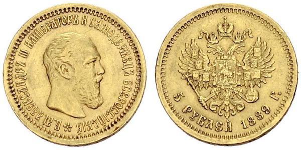 5 Ruble 俄罗斯帝国 (1721 - 1917) 金 亚历山大三世 (俄国) (1845 -1894)