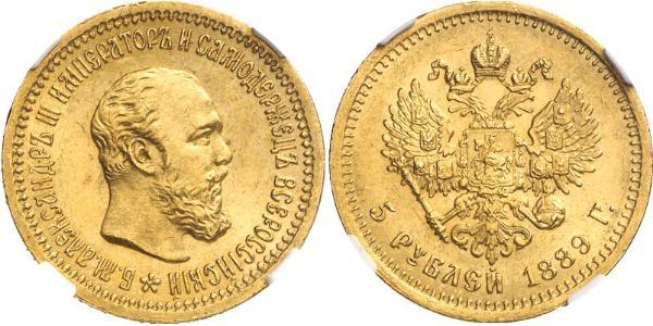 5 Ruble 俄罗斯帝国 (1721 - 1917) 金 亚历山大三世 (俄国) (1845 -1894)