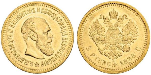5 Ruble 俄罗斯帝国 (1721 - 1917) 金 亚历山大三世 (俄国) (1845 -1894)