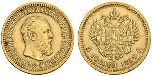 5 Rublo Impero russo (1720-1917) Oro Alessandro III (1845 -1894)