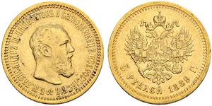 5 Rublo Impero russo (1720-1917) Oro Alessandro III (1845 -1894)