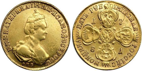 5 Rublo Impero russo (1720-1917) Oro Caterina II (1729-1796)