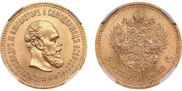 5 Rublo Impero russo (1720-1917) Oro Alessandro III (1845 -1894)