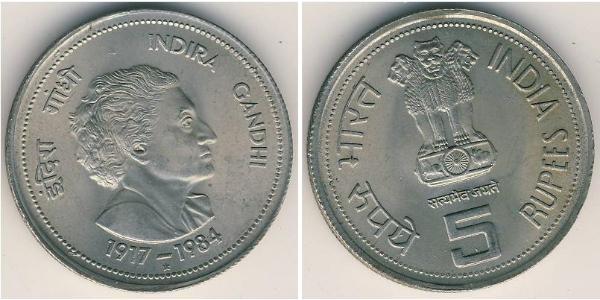 5 Rupee India (1950 - ) Níquel/Cobre 