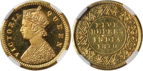 5 Rupee Raj Britannico (1858-1947) Oro Vittoria (1819 - 1901)