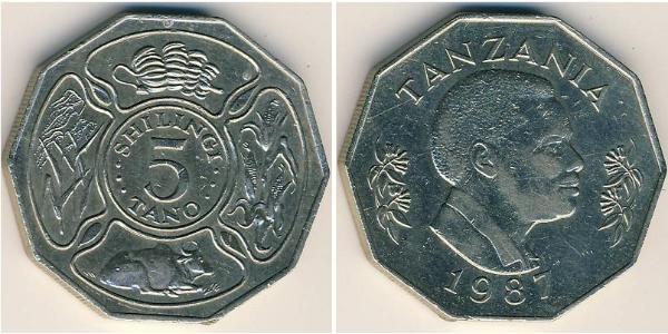 5 Shilling Tanzania Níquel/Cobre 