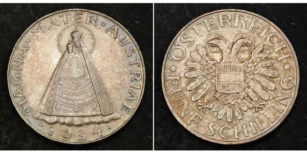 5 Shilling Federal State of Austria (1934-1938) 銀 