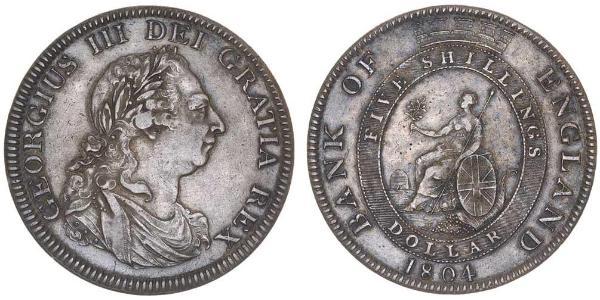 5 Shilling / 1 Dollar 大英帝国 / 大不列颠及爱尔兰联合王国 (1801 - 1922) 銀 喬治三世 (1738-1820)