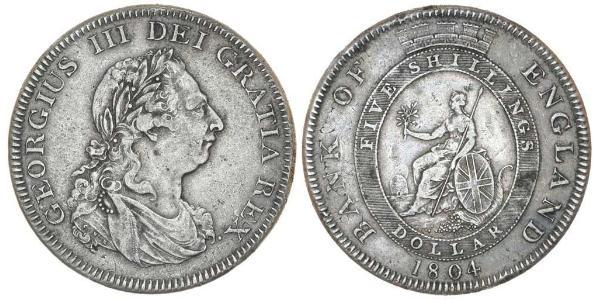 5 Shilling / 1 Dollar 大英帝国 / 大不列颠及爱尔兰联合王国 (1801 - 1922) 銀 喬治三世 (1738-1820)