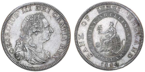 5 Shilling / 1 Dollar 大英帝国 / 大不列颠及爱尔兰联合王国 (1801 - 1922) 銀 喬治三世 (1738-1820)