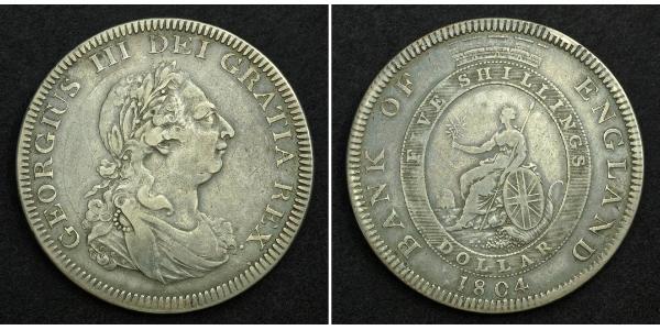 5 Shilling / 1 Dollar 大英帝国 / 大不列颠及爱尔兰联合王国 (1801 - 1922) 銀 喬治三世 (1738-1820)