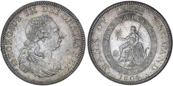 5 Shilling / 1 Dollar 大英帝国 / 大不列颠及爱尔兰联合王国 (1801 - 1922) 銀 喬治三世 (1738-1820)