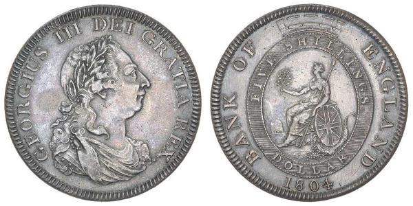 5 Shilling / 1 Dollar 大英帝国 / 大不列颠及爱尔兰联合王国 (1801 - 1922) 銀 喬治三世 (1738-1820)