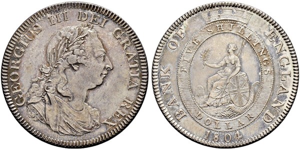 5 Shilling / 1 Dollar 大英帝国 / 大不列颠及爱尔兰联合王国 (1801 - 1922) 銀 喬治三世 (1738-1820)