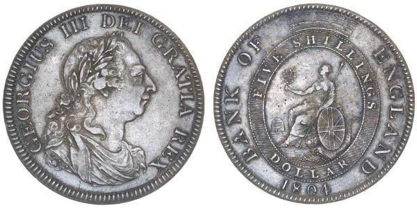 5 Shilling / 1 Dollar 大英帝国 / 大不列颠及爱尔兰联合王国 (1801 - 1922) 銀 喬治三世 (1738-1820)