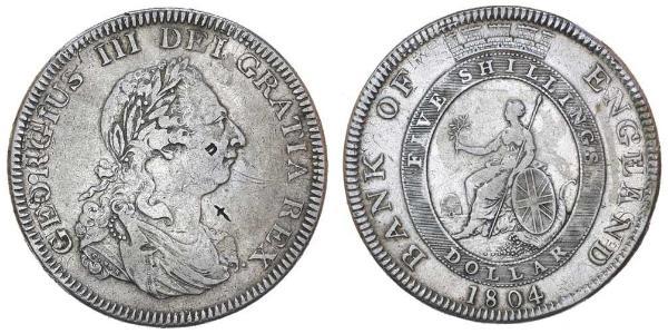 5 Shilling / 1 Dollar 大英帝国 / 大不列颠及爱尔兰联合王国 (1801 - 1922) 銀 喬治三世 (1738-1820)