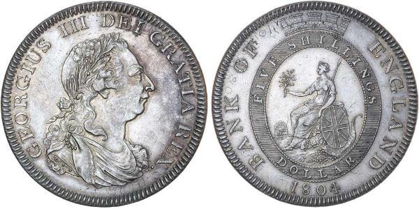 5 Shilling / 1 Dollar 大英帝国 / 大不列颠及爱尔兰联合王国 (1801 - 1922) 銀 喬治三世 (1738-1820)