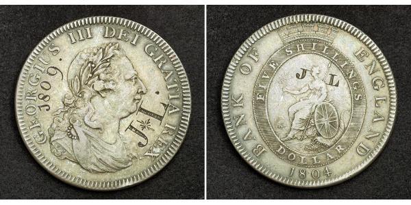 5 Shilling / 1 Dollar 大英帝国 / 大不列颠及爱尔兰联合王国 (1801 - 1922) 銀 喬治三世 (1738-1820)