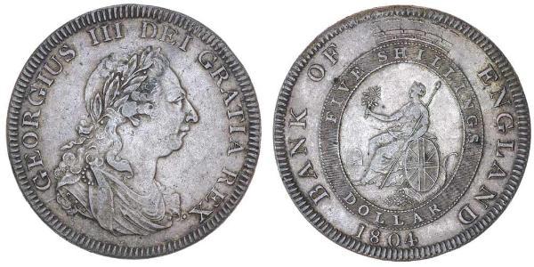 5 Shilling / 1 Dollar 大英帝国 / 大不列颠及爱尔兰联合王国 (1801 - 1922) 銀 喬治三世 (1738-1820)