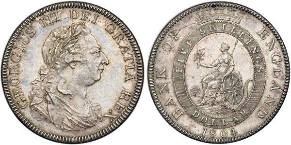 5 Shilling / 1 Dollar 大英帝国 / 大不列颠及爱尔兰联合王国 (1801 - 1922) 銀 喬治三世 (1738-1820)