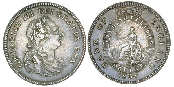 5 Shilling / 1 Dollar 大英帝国 / 大不列颠及爱尔兰联合王国 (1801 - 1922) 銀 喬治三世 (1738-1820)