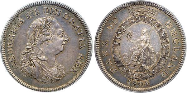 5 Shilling / 1 Dollar 大英帝国 / 大不列颠及爱尔兰联合王国 (1801 - 1922) 銀 喬治三世 (1738-1820)