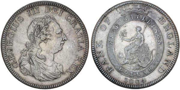 5 Shilling / 1 Dólar Imperio británico (1497 - 1949) / Reino Unido de Gran Bretaña e Irlanda (1801-1922) Plata Jorge III (1738-1820)