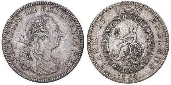5 Shilling / 1 Dólar Imperio británico (1497 - 1949) / Reino Unido de Gran Bretaña e Irlanda (1801-1922) Plata Jorge III (1738-1820)