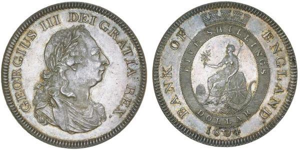 5 Shilling / 1 Dólar Imperio británico (1497 - 1949) / Reino Unido de Gran Bretaña e Irlanda (1801-1922) Plata Jorge III (1738-1820)