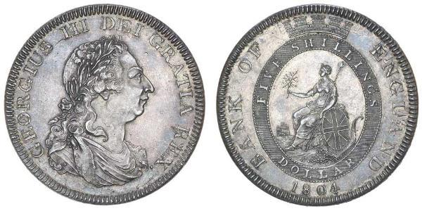 5 Shilling / 1 Dólar Imperio británico (1497 - 1949) / Reino Unido de Gran Bretaña e Irlanda (1801-1922) Plata Jorge III (1738-1820)