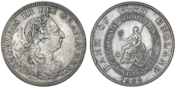 5 Shilling / 1 Dólar Imperio británico (1497 - 1949) / Reino Unido de Gran Bretaña e Irlanda (1801-1922) Plata Jorge III (1738-1820)