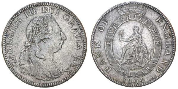 5 Shilling / 1 Dólar Imperio británico (1497 - 1949) / Reino Unido de Gran Bretaña e Irlanda (1801-1922) Plata Jorge III (1738-1820)