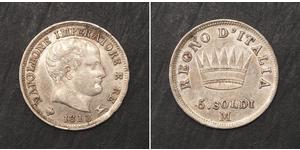 5 Soldo Reino de Italia (1805–1814) Plata Napoleón Bonaparte(1769 - 1821)